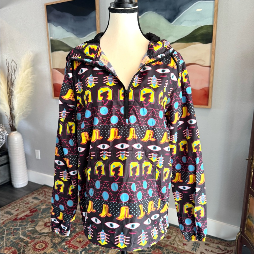Meow Wolf Black Abstract  3/4” Zip Up Jacket with Geometric Design
